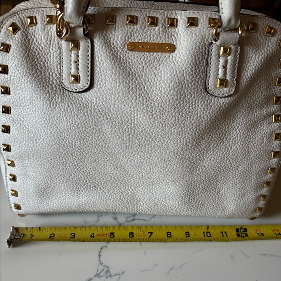 Michael Kors White Pebbled Leather with Gold Accents Satchel - Picture 12 of 16